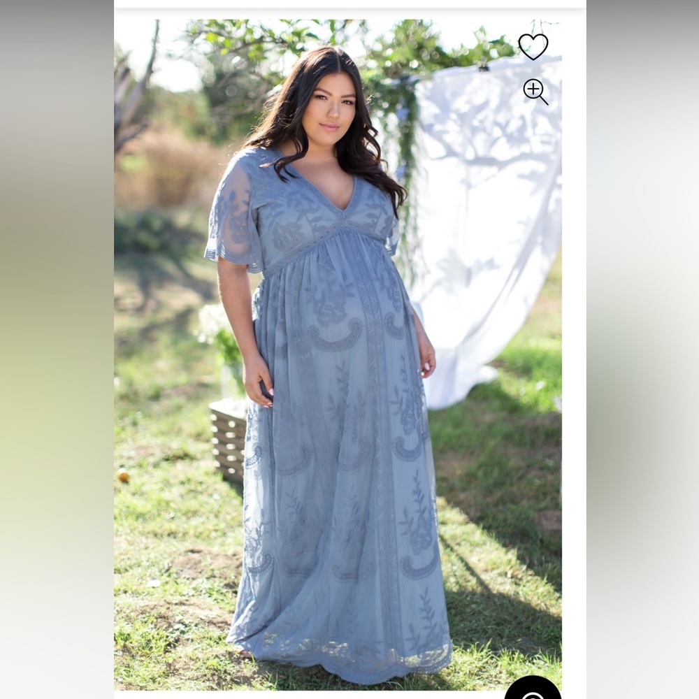 PinkBlush Blue Lace Mesh Overlay Plus Size Maternity Maxi Dress- 2X- Worn Once!
